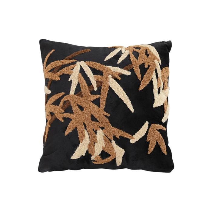 SOGA 45cm Black Brown Bamboo Leaf Botanical Embroidered Throw Pillow