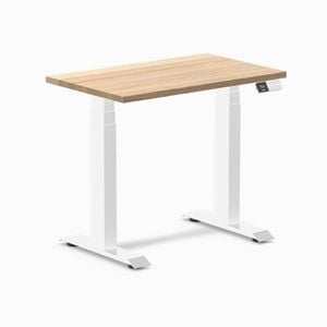 Desky Dual Mini White Ash Hardwood Sit To Stand Desk 800x500mm White Frame