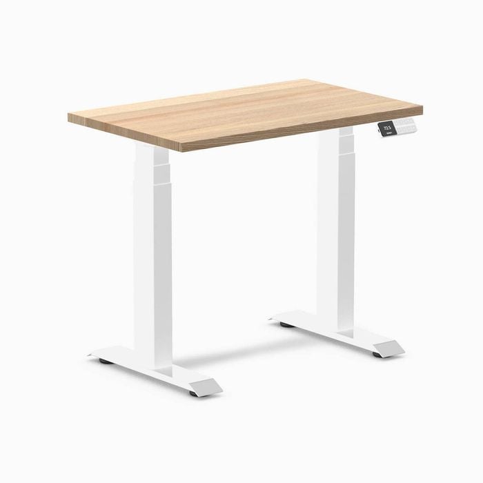 Desky Dual Mini White Ash Hardwood Sit To Stand Desk 800x500mm White Frame