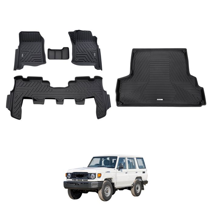 AUSGO Floor Mats & Boot Liner Set for Toyota LandCruiser 76 Series LC76 2023-Onwards Car Floor Liners Cargo Mat