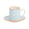 Nicola Spring Hand-Printed Espresso Cup and Saucer Set - Small Japanese Style Stoneware Coffee Mug - 65ml