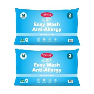 2x 2pc Tontine Quick Dry Easy Wash Anti Allergy Bedding Pillows Set Medium