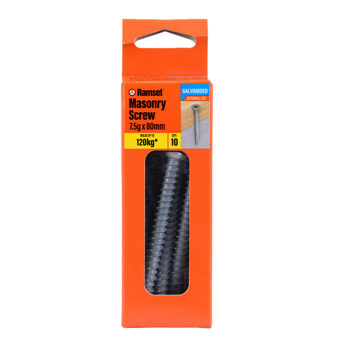 Ramset 7.5 x 80mm Galvanised Masonry Anchor Screw - 10 Pack