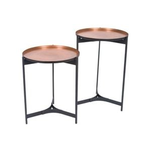 Set Of 2 Ssh Collection Jeeves 51 And 61cm Round Butler Tables - Black Frame With Copper Top
