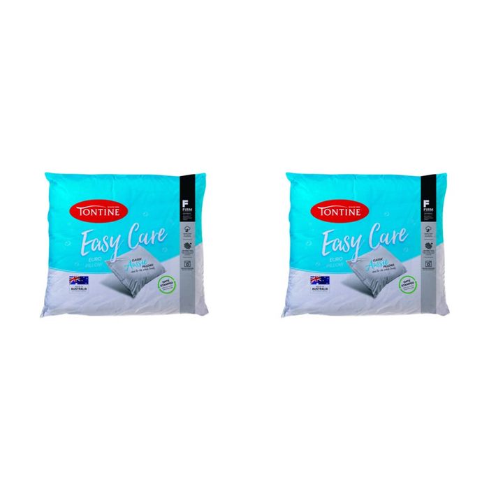 2x Tontine Easy Care European Sleeping Durable Comfort Pillow High & Firm