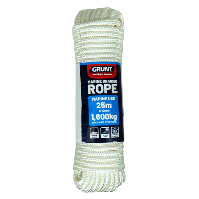 Grunt 10mm x 25m White Braided Marine Rope