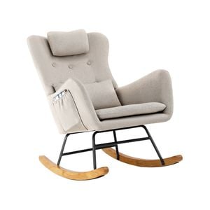 Oikiture Rocking Chair Nursing Armchair Linen Beige