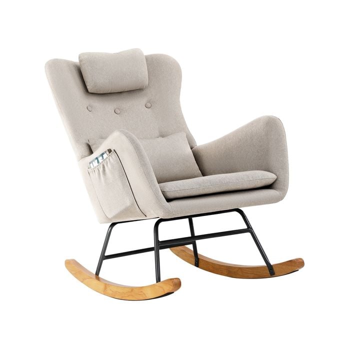 Oikiture Rocking Chair Nursing Armchair Linen Beige
