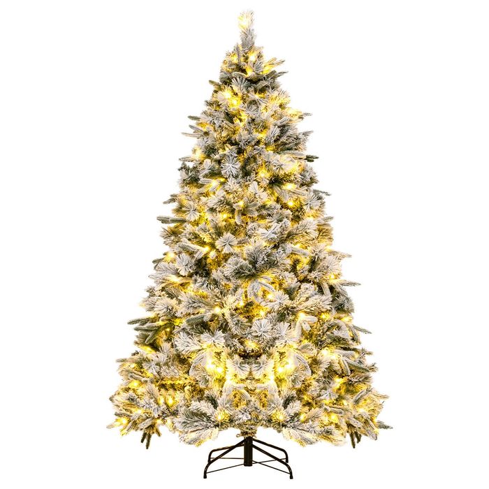 Costway 1.86M Pre-Lit Artificial Snow-Flocked Christmas Tree Foldable Metal Stand w/250 Warm-White LEDs