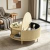 Ufurniture Round Coffee Table with Sliding Door & Flip Top 80cm Mid-Century Modern Storage Coffee Table Oak