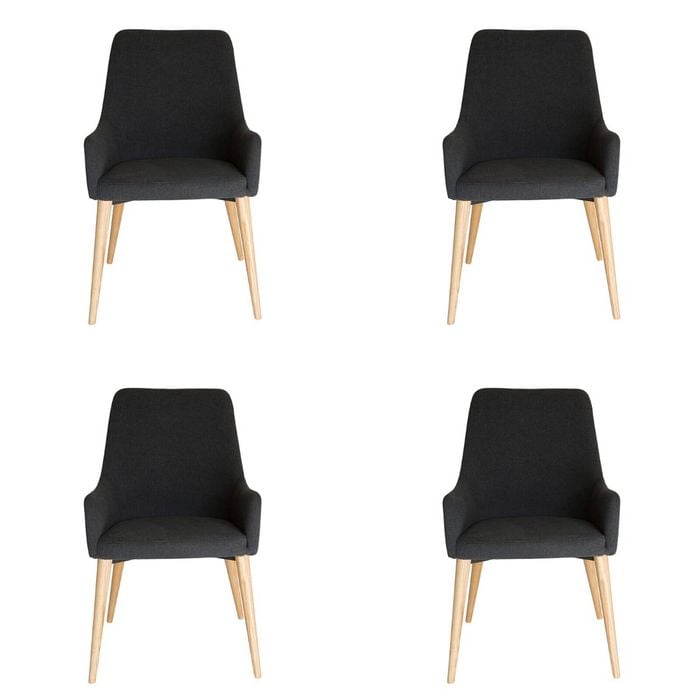 Sk Designer Living | Pack Of 4 | Rio Dining Chair | Natural Legs - Dark Grey Fabric
