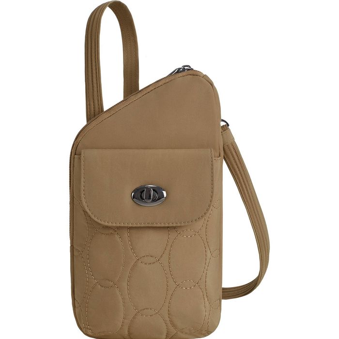 Travelon Runways Anti-Theft Slim Asymmetric Crossbody Bag in Latte