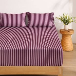Dreamaker Pippa Stripe Fitted Sheet Set Plum King Bed