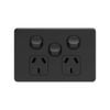 DETA Matte Black S-Line Double Power Point With Extra Switch - Matt Black