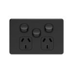 DETA Matte Black S-Line Double Power Point With Extra Switch - Matt Black