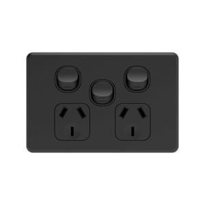 DETA Matte Black S-Line Double Power Point With Extra Switch - Matt Black