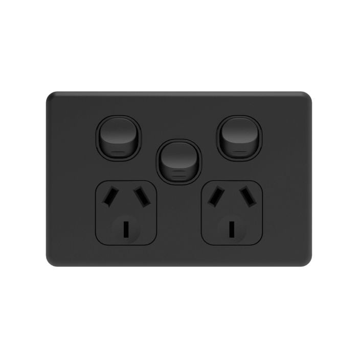 DETA Matte Black S-Line Double Power Point With Extra Switch - Matt Black