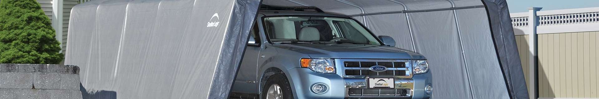 Background banner image displaying Shelter Logic product.
