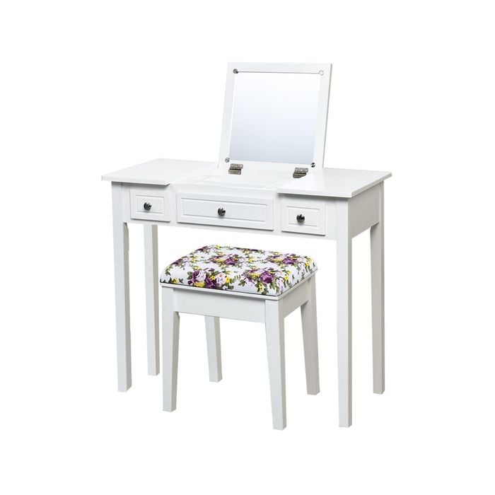 Costway Dressing Table Set W/flip Top Mirror & Drawer