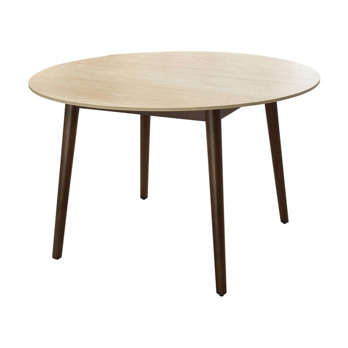 Milo 120cm Round Dining Table Sintered Stone Travertine Top Walnut
