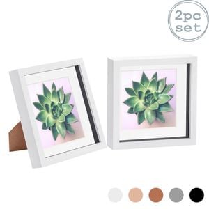 Nicola Spring 2 Piece 8 X 8 3d Shadow Box Photo Frame Set - Craft Display Picture Frame With 6 X 6 Mount - White