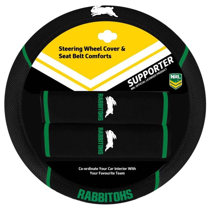 South Sydney Rabbitohs Official Nrl Steering Wheel Cover And Seat Belt Cover Set