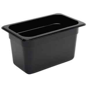 Vogue Gastronorm Pan Polycarbonate Black Gn 1/4 150mm Commercial Kitchen Food Storage Container