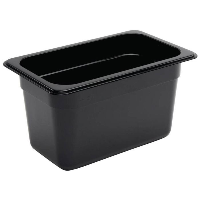 Vogue Gastronorm Pan Polycarbonate Black Gn 1/4 150mm Commercial Kitchen Food Storage Container