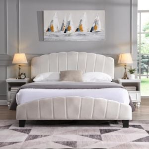 IHOMDEC Queen Size Shell-Style Bed Frame Base Mattress Platform BEF04 Beige