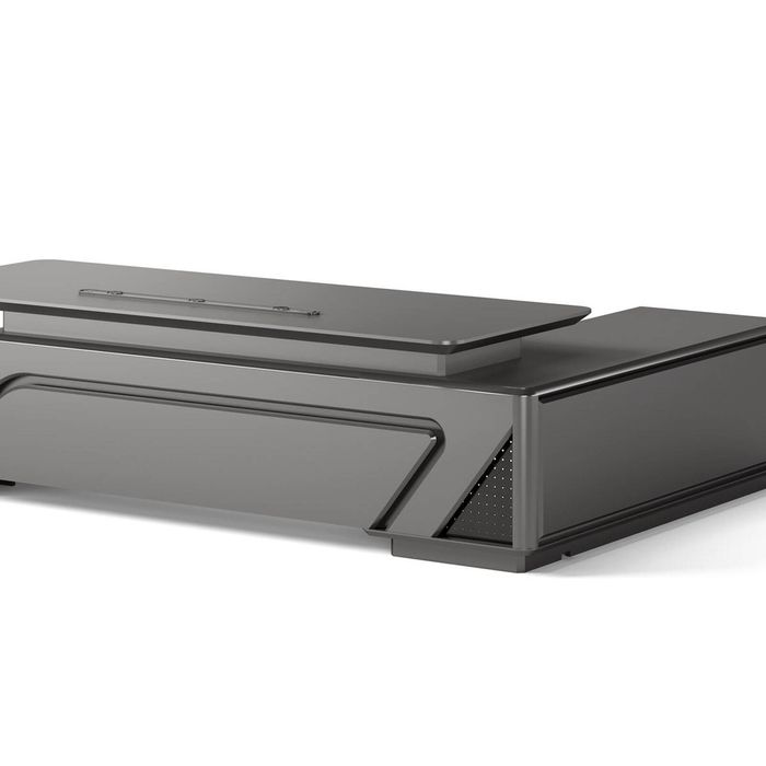 HELIOS 240cm Executive Office Desk  Left Return - Silver Grey + Brown