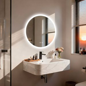 OAKORY 50cm Round LED Bathroom Mirror with 3 Adjustable Colour Light Anti-Fog