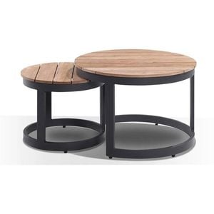 Outdoor Balmoral Industrial Aluminium Teak Top Coffee Table Set - Black