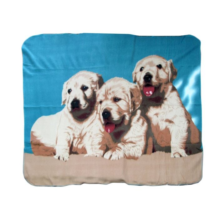 Animal Print Multi Colour Polar Fleece Throw Rug 125 x 150 cm Three Puppies