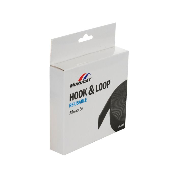 Moroday 25mm x 5m Black Reusable Hook And Loop 