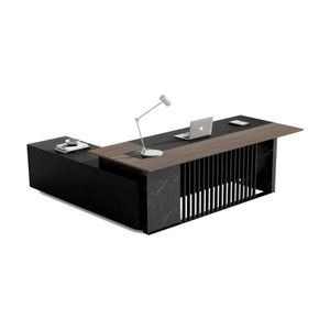 Modern Furniture MADEIRA 220cm Executive Desk - Hazelnut & Black Concrete