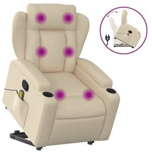 vidaXL Stand up Massage Recliner Chair Office Armchair Single Sofa Cream Fabric