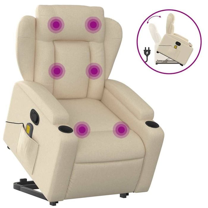 vidaXL Stand up Massage Recliner Chair Office Armchair Single Sofa Cream Fabric