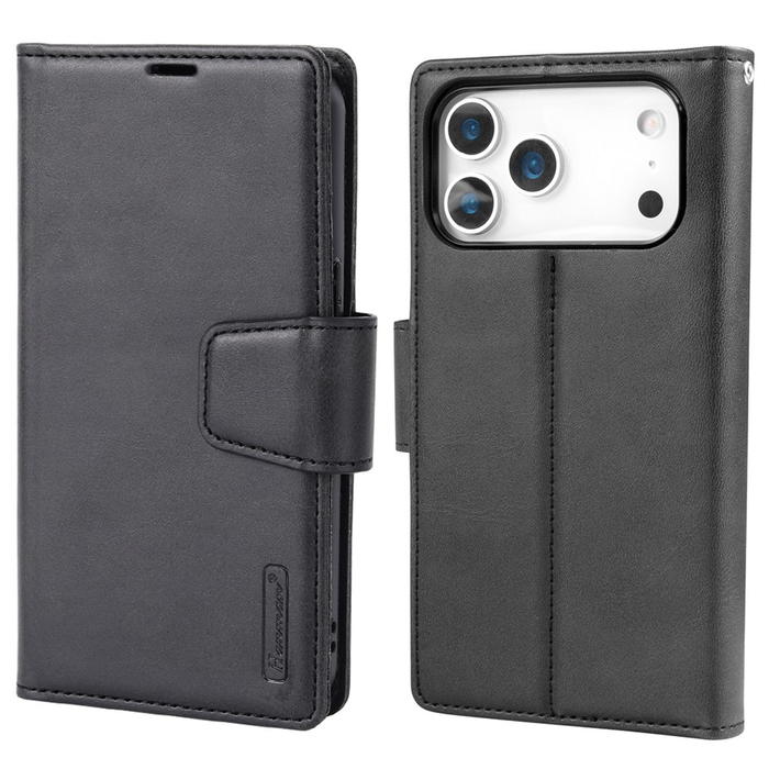 For Apple iPhone 17 Pro Genuine Hanman 2 in 1 Detachable Magnetic Flip Leather Wallet Cover Case (Black)