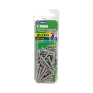 Zenith Timber Screw CSK Head  8gx 30mm 30pk Galv