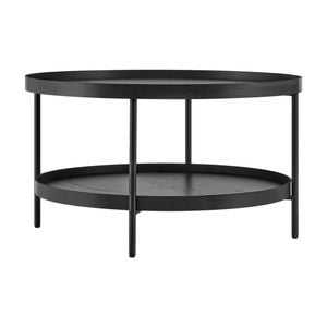 Design Square Myla Round Wooden 2-Tier Coffee Table Metal Tube Frame Black