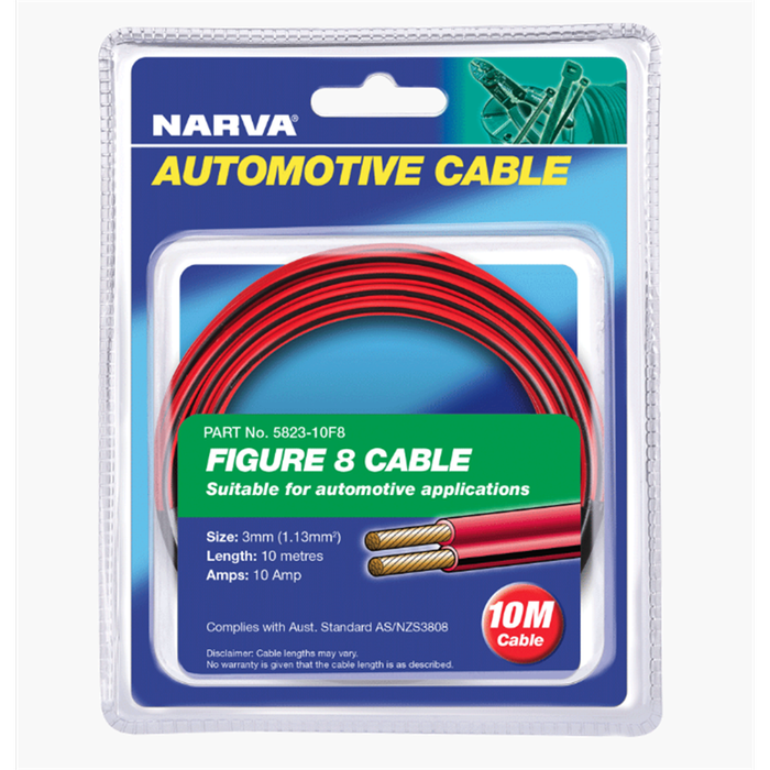 Narva 3mm x 10m 10A Red / Black Twin Core Figure 8 Cable