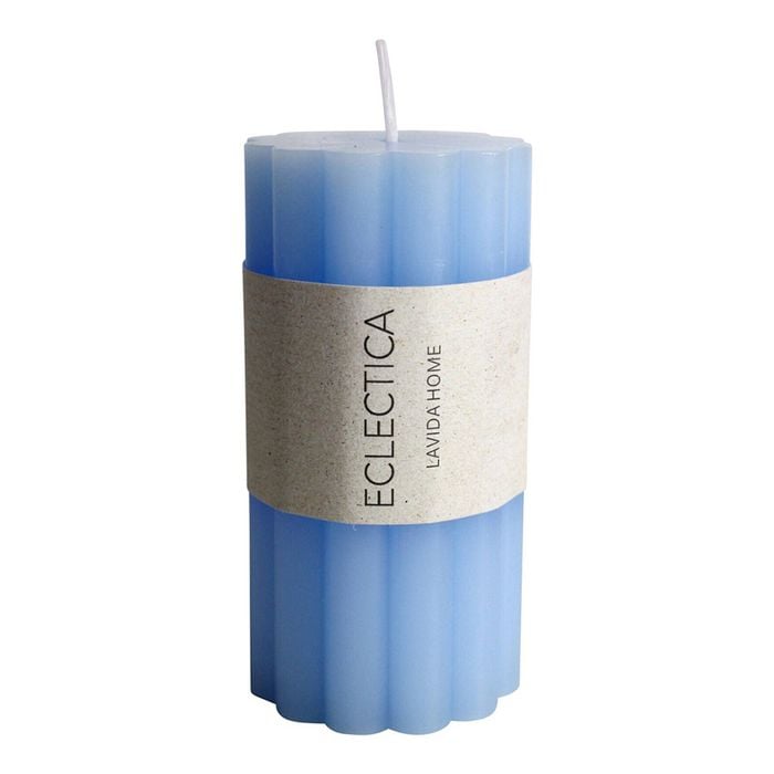 Unscented Flower 10cm Wax Pillar Candle Home Decor Display - Blue