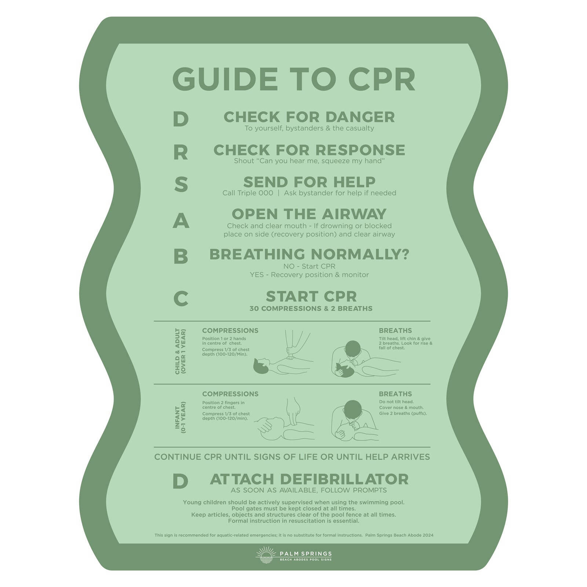 Stylish Pool CPR Sign Green Wave - Bunnings Australia