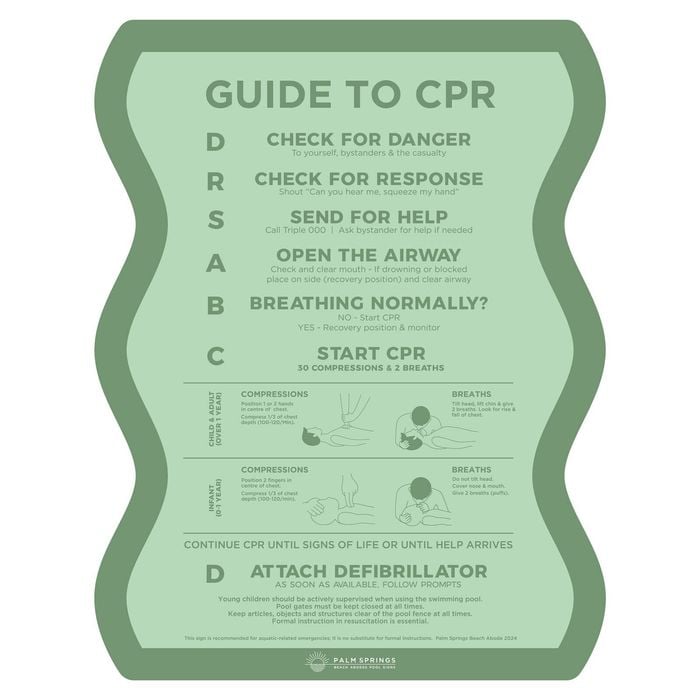 Stylish Pool CPR Sign Green Wave
