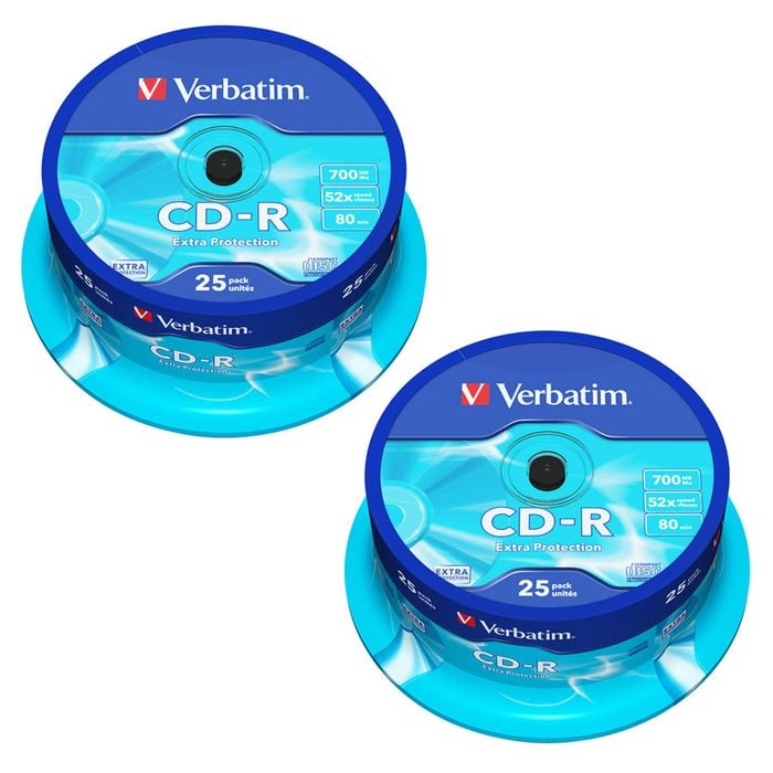 50pc Verbatim CD-R 700MB 52x Speed Blank Discs Data Storage w/ Spindle Case