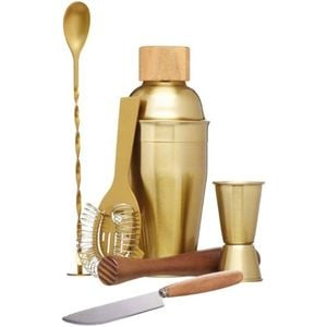 BarCraft Cocktail Set 6pc Brass