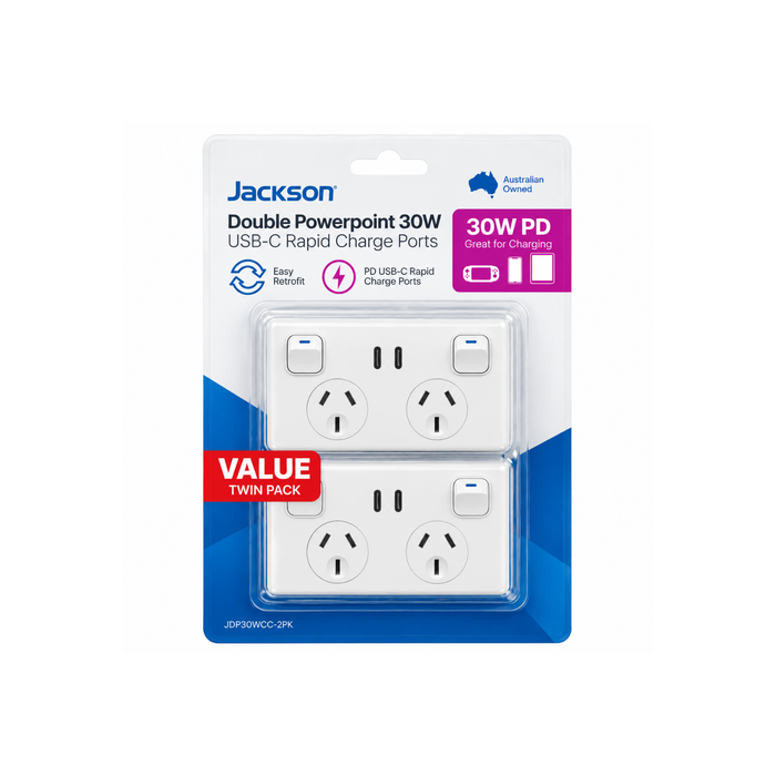 Jackson USB-C X 2  30W PD White Double Powerpoint JDP30WCC