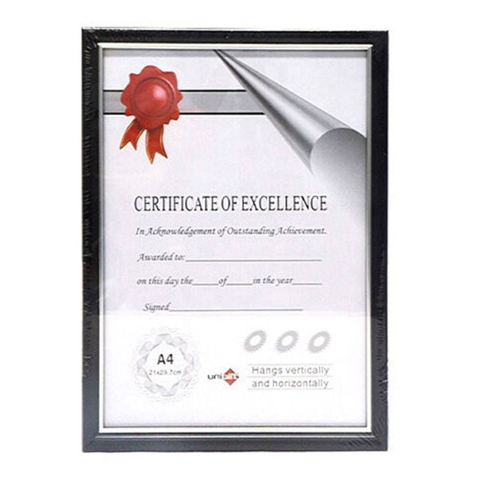 Unigift Certificate Glass Picture Photo Frame A4 21x29.7cm Black/Silver