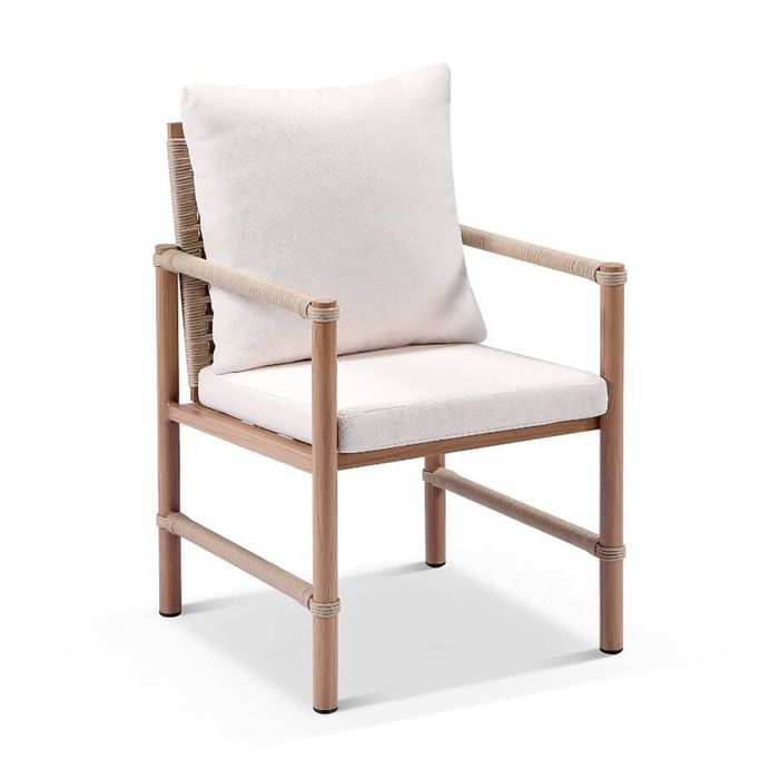 Avery Outdoor Aluminium And Rope Dining Chair Mahogany & Bone Cushions