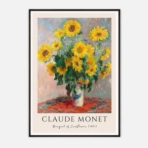 Galrie Claude Monet's Vibrant Bouquet of Sunflowers - Classic Impressionist Art Print, Black Frame, A3 30 x 42cm (12 x 16inch)